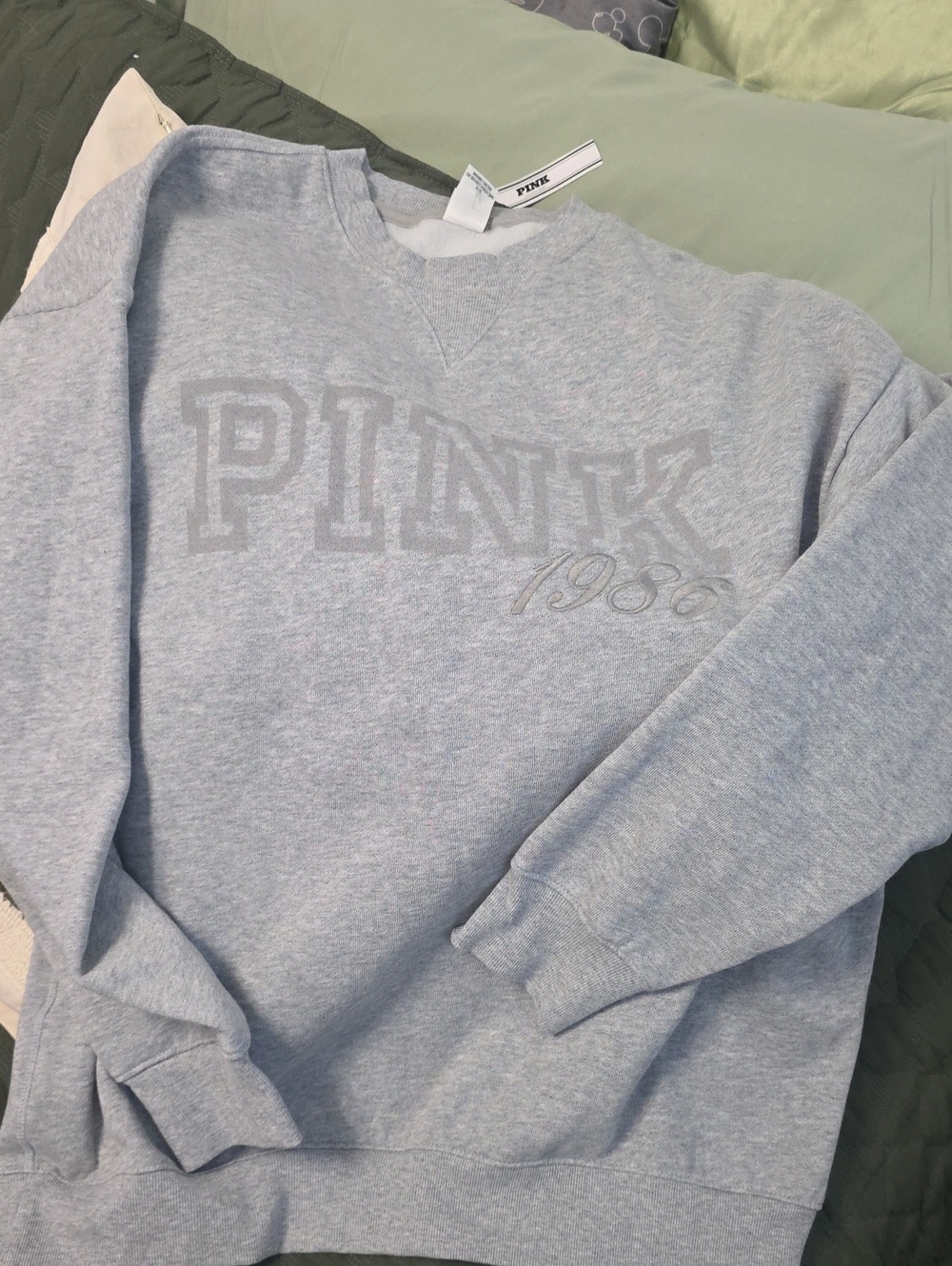 PINK Victoria's Secret Heather Light Gray Crewneck Sweatshirt